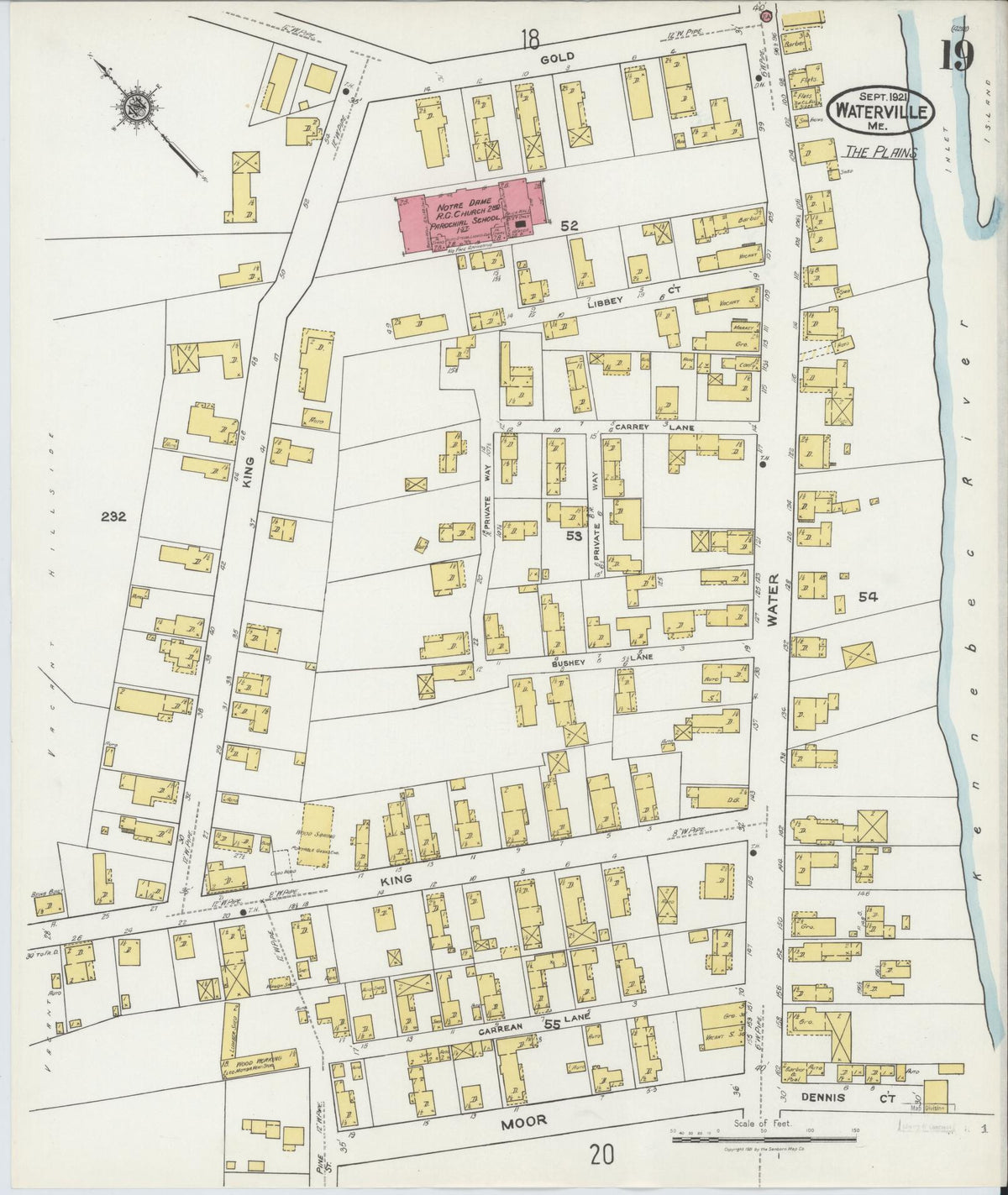 Sanborn Fire Insurance Map from Waterville, Kennebec County, Maine (1921), Sheet #0019 - Historic Sanborn Fire Insurance Map Print, vintage old map wall art, antique decor, genealogy gift, Maine Maine map