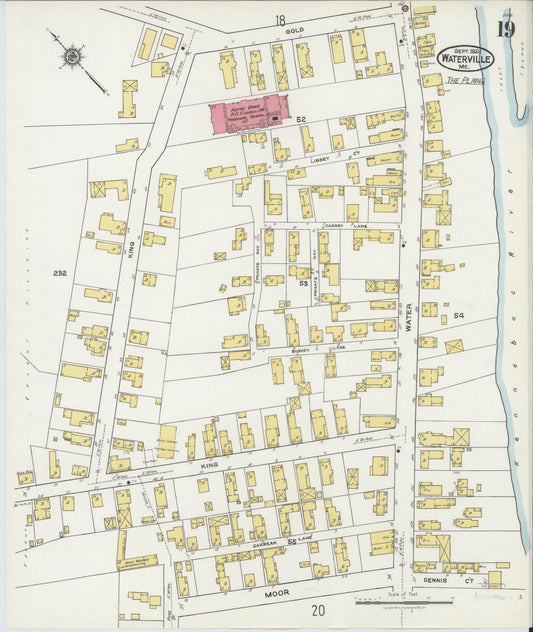 Sanborn Fire Insurance Map from Waterville, Kennebec County, Maine (1921), Sheet #0019 - Historic Sanborn Fire Insurance Map Print, vintage old map wall art, antique decor, genealogy gift, Maine Maine map