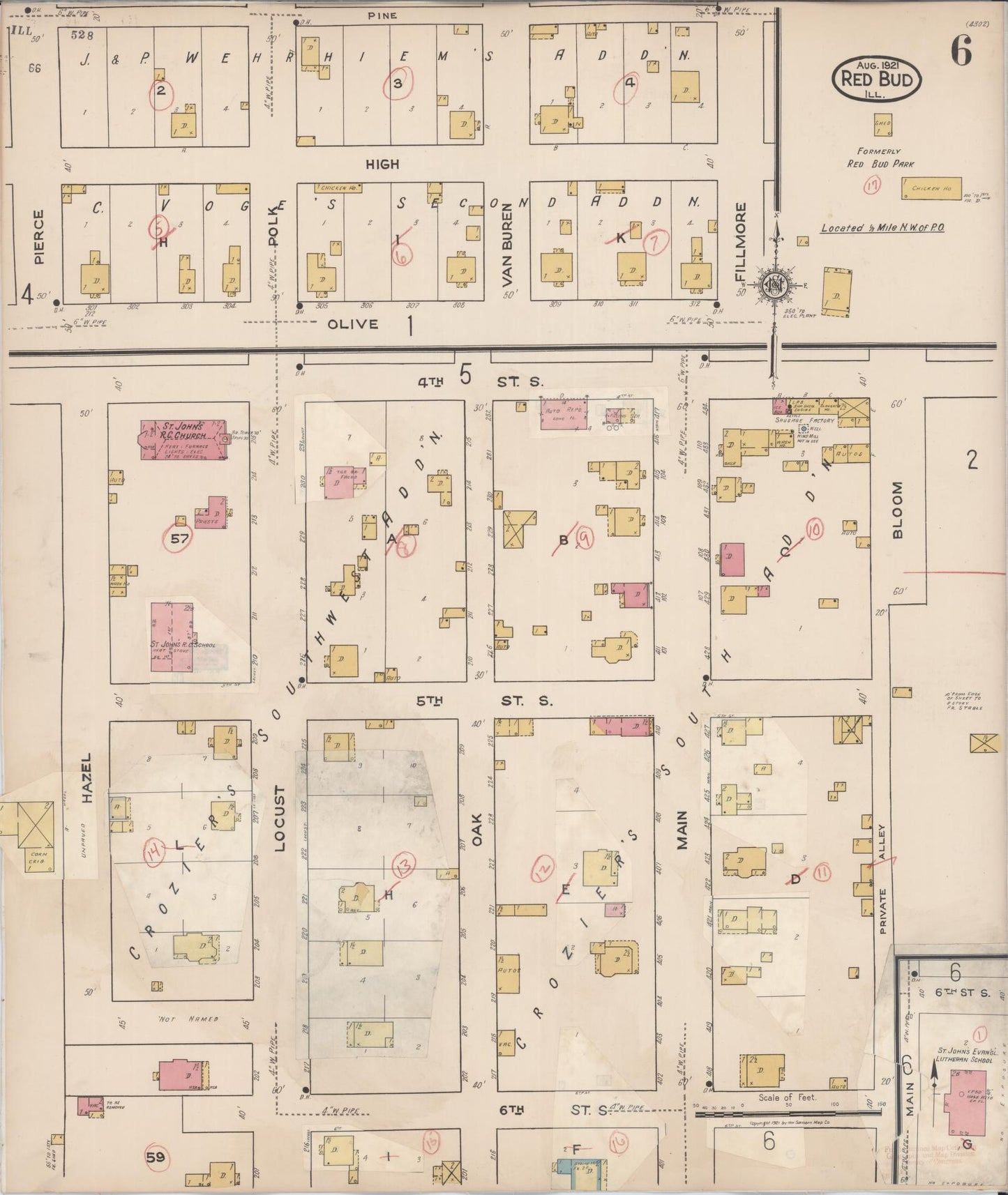 Sanborn Fire Insurance Map from Red Bud, Randolph County, Illinois (1932), Sheet #0006 - Complete Map Set gallery image, historic Sanborn map, vintage wall art, Illinois Illinois