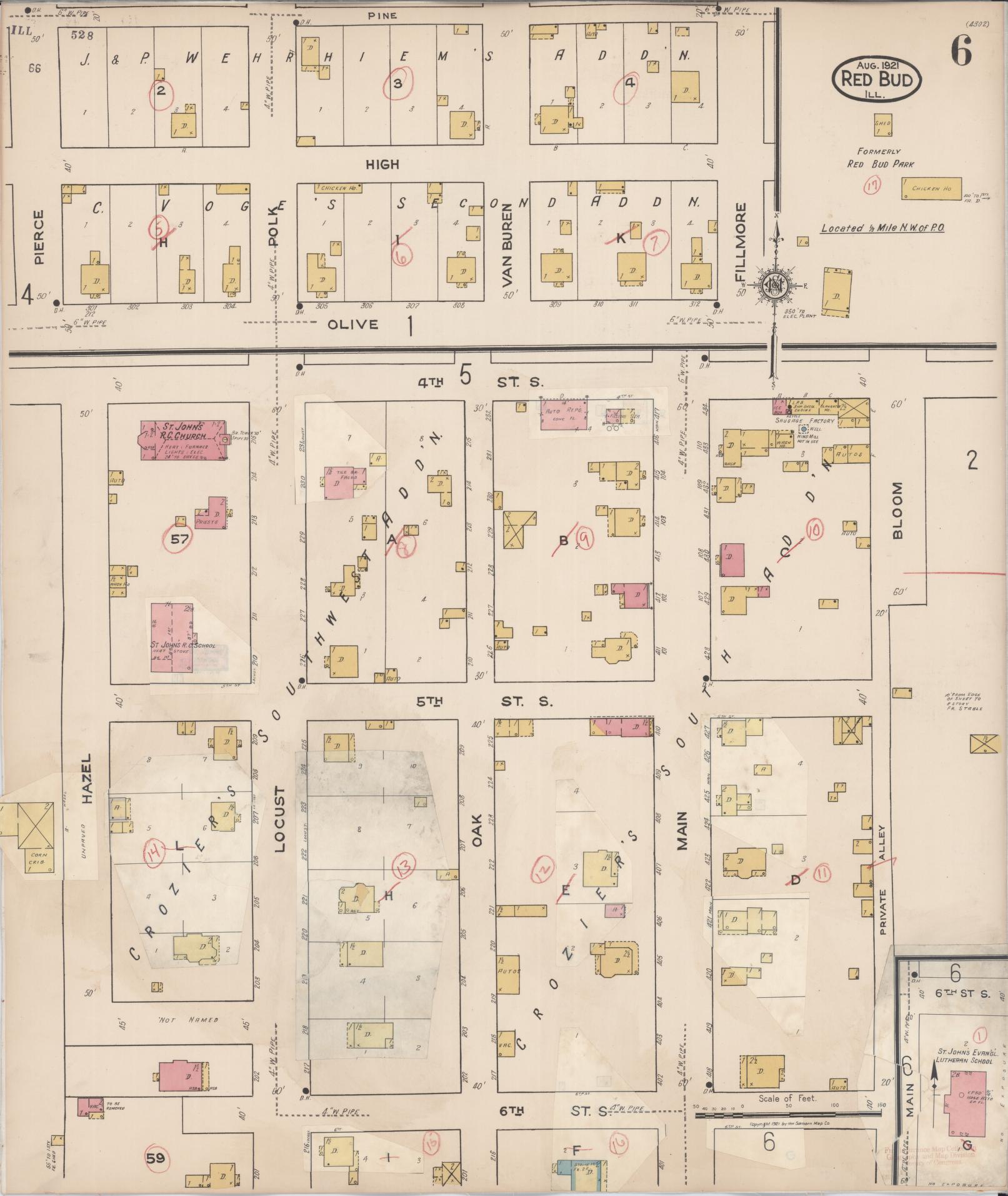 Sanborn Fire Insurance Map from Red Bud, Randolph County, Illinois (1932), Sheet #0006 - Complete Map Set gallery image, historic Sanborn map, vintage wall art, Illinois Illinois