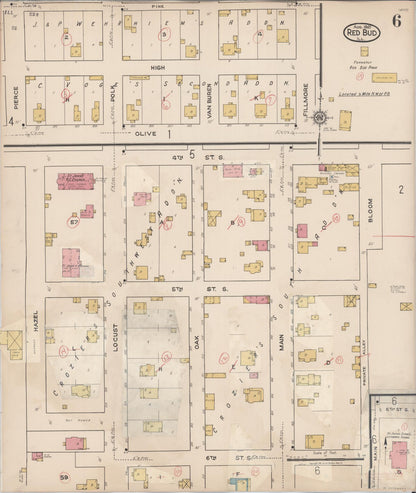 Sanborn Fire Insurance Map from Red Bud, Randolph County, Illinois (1932), Sheet #0006 - Complete Map Set gallery image, historic Sanborn map, vintage wall art, Illinois Illinois