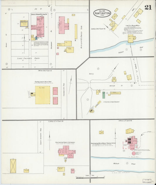 Sanborn Fire Insurance Map from Huntington, Huntington County, Indiana (1904), Sheet #0021 - Historic Sanborn Fire Insurance Map Print, vintage old map wall art, antique decor, genealogy gift, Indiana Indiana map