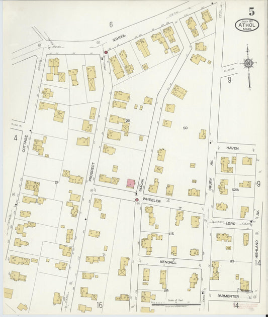Sanborn Fire Insurance Map from Athol, Worcester County, Massachusetts (1917), Sheet #0005 - Historic Sanborn Fire Insurance Map Print, vintage old map wall art, antique decor, genealogy gift, Massachusetts Massachusetts map