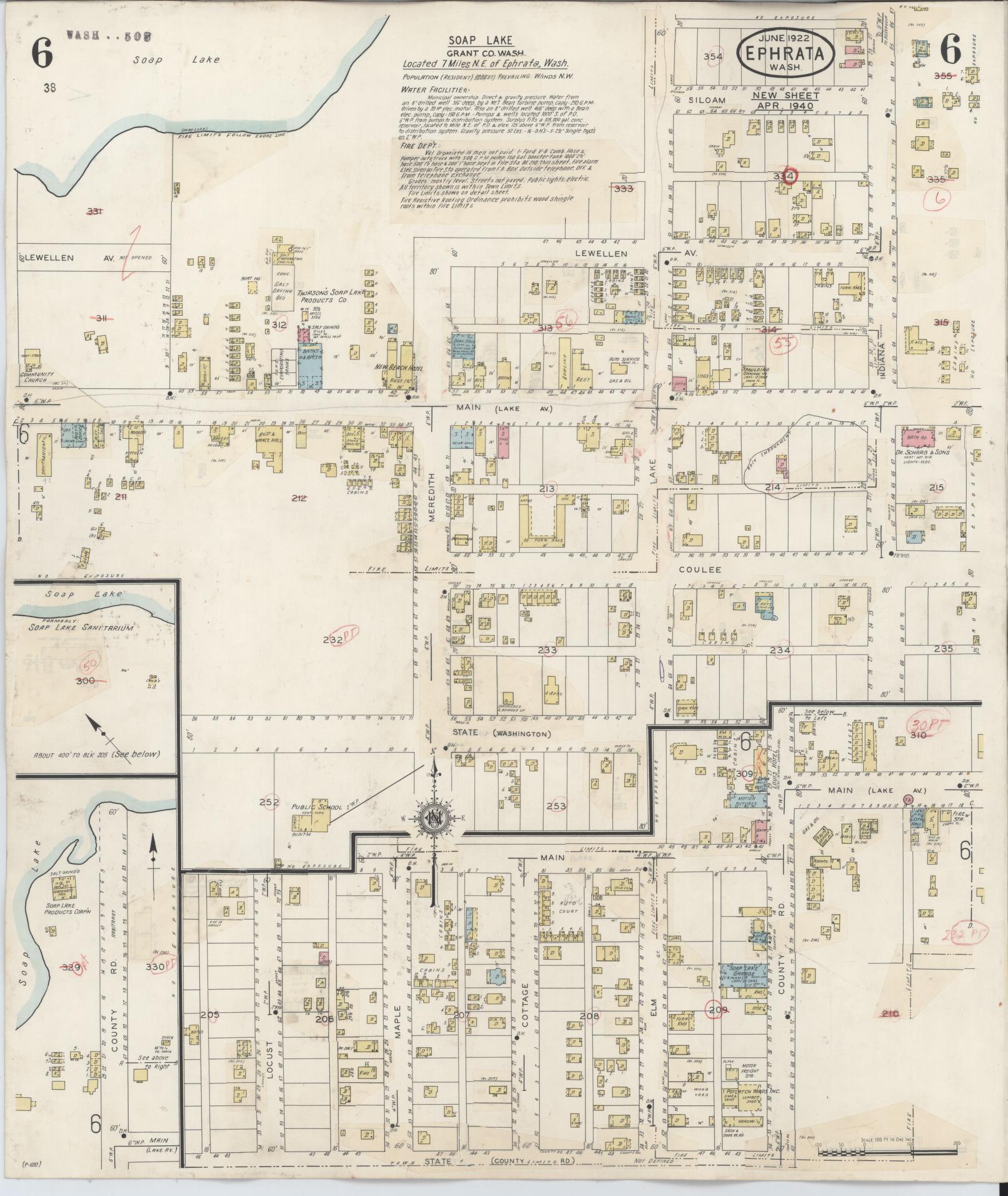 Sanborn Fire Insurance Map from Ephrata, Grant County, Washington (1944), Sheet #0006 - Historic Sanborn Fire Insurance Map Print, vintage old map wall art, antique decor, genealogy gift, Washington Washington map