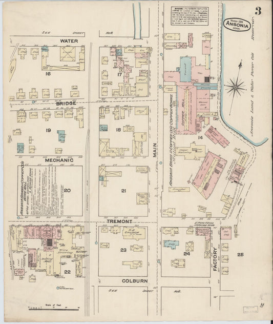 Sanborn Fire Insurance Map from Ansonia, New Haven County, Connecticut (1884), Sheet #0003 - Historic Sanborn Fire Insurance Map Print, vintage old map wall art, antique decor, genealogy gift, Connecticut Connecticut map