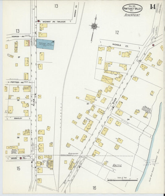 Sanborn Fire Insurance Map from Pawtuxet Valley, Kent and Providence Counties, Rhode Island (1911), Sheet #0014 - Historic Sanborn Fire Insurance Map Print, vintage old map wall art, antique decor, genealogy gift, Washington Washington map