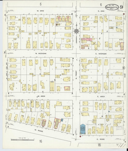 Sanborn Fire Insurance Map from Marquette, Marquette County, Michigan (1911), Sheet #0009 - Historic Sanborn Fire Insurance Map Print, vintage old map wall art, antique decor, genealogy gift, Michigan Michigan map