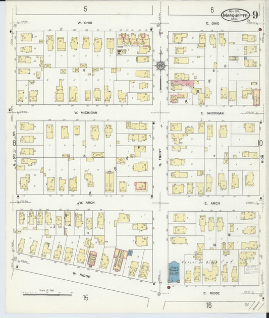 Sanborn Fire Insurance Map from Marquette, Marquette County, Michigan (1911), Sheet #0009 - Historic Sanborn Fire Insurance Map Print, vintage old map wall art, antique decor, genealogy gift, Michigan Michigan map
