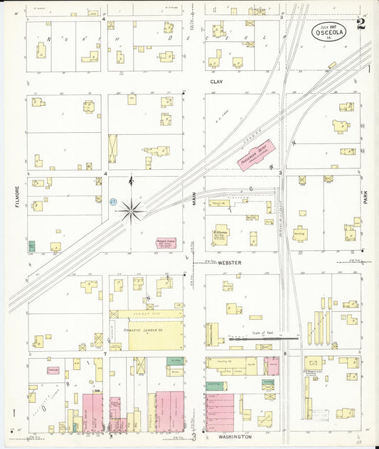 Sanborn Fire Insurance Map from Osceola, Clarke County, Iowa (1907), Sheet #0002 - Historic Sanborn Fire Insurance Map Print, vintage old map wall art