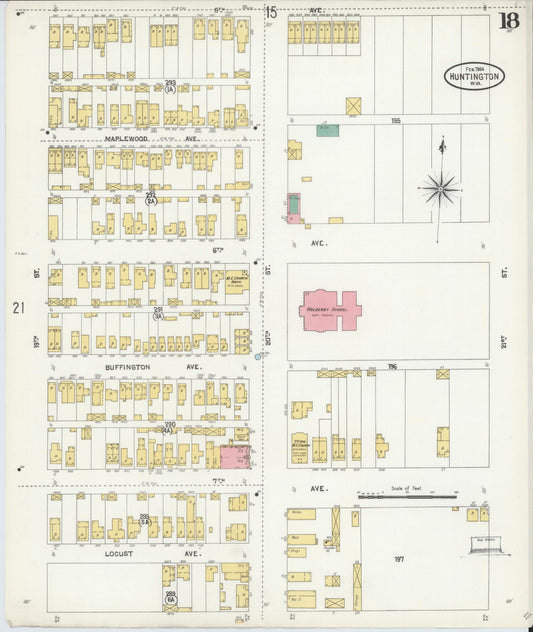 Sanborn Fire Insurance Map from Huntington, Cabell County, West Virginia (1904), Sheet #0018 - Historic Sanborn Fire Insurance Map Print, vintage old map wall art, antique decor, genealogy gift, West Virginia West Virginia map