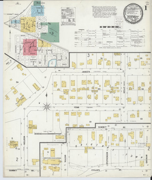 Sanborn Fire Insurance Map from Norway, Dickinson County, Michigan (1900), Sheet #0001 - Historic Sanborn Fire Insurance Map Print, vintage old map wall art, antique decor, genealogy gift, Michigan Michigan map
