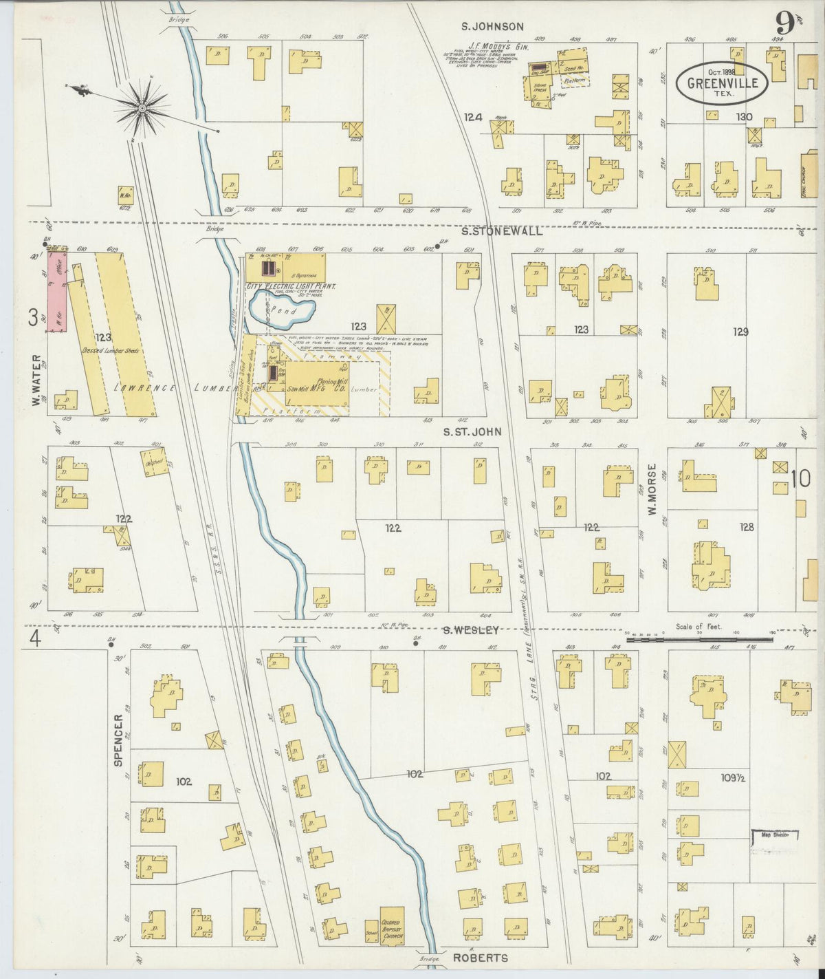 Sanborn Fire Insurance Map from Greenville, Hunt County, Texas (1898), Sheet #0009 - Complete Map Set gallery image, historic Sanborn map, vintage wall art, Texas Texas