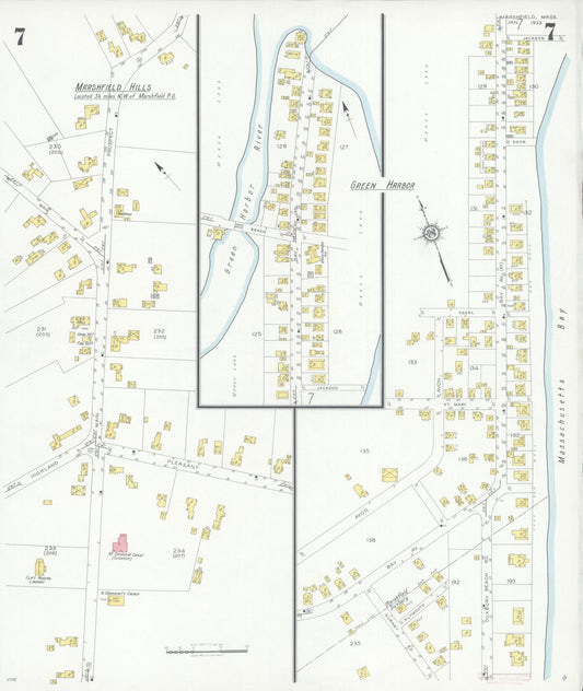 Sanborn Fire Insurance Map from Marshfield, Plymouth County, Massachusetts (1933), Sheet #0007 - Historic Sanborn Fire Insurance Map Print, vintage old map wall art, antique decor, genealogy gift, Massachusetts Massachusetts map