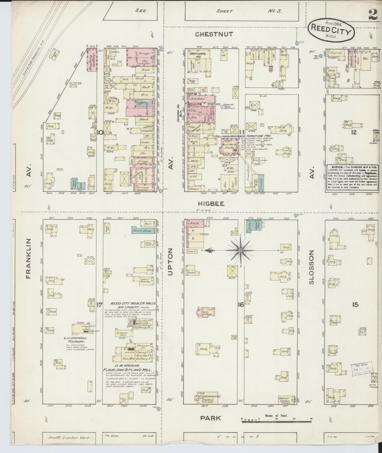 Sanborn Fire Insurance Map from Reed City, Osceola County, Michigan (1884), Sheet #0002 - Historic Sanborn Fire Insurance Map Print, vintage old map wall art, antique decor, genealogy gift, Michigan Michigan map
