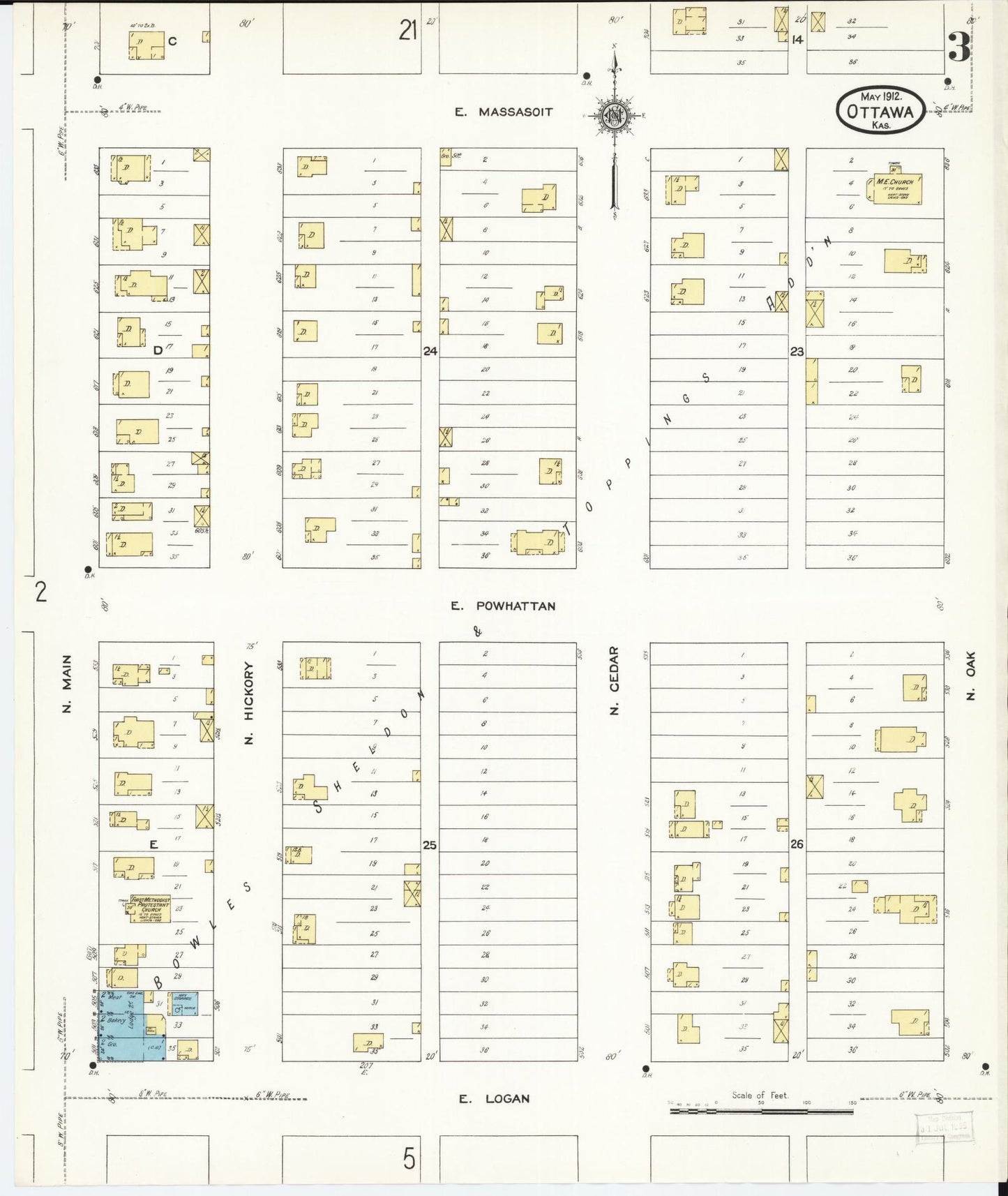 Sanborn Fire Insurance Map from Ottawa, Franklin County, Kansas (1912), Sheet #0003 - Complete Map Set gallery image, historic Sanborn map, vintage wall art, Kansas Kansas