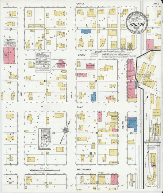 Sanborn Fire Insurance Map from Walton, Cass County, Indiana (1920), Sheet #0001 - Historic Sanborn Fire Insurance Map Print, vintage old map wall art, antique decor, genealogy gift, Indiana Indiana map