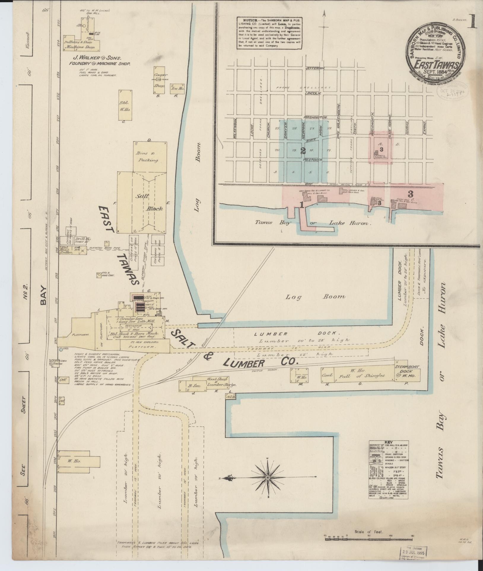 Sanborn Fire Insurance Map from East Tawas, Iosco County, Michigan. (1884) – Historic Sanborn Fire Insurance Map Print