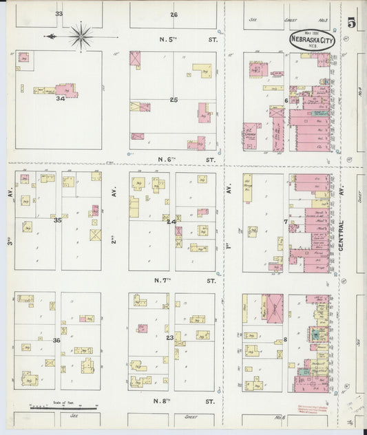 Sanborn Fire Insurance Map from Nebraska City, Otoe County, Nebraska (1891), Sheet #0005 - Historic Sanborn Fire Insurance Map Print, vintage old map wall art, antique decor, genealogy gift, Nebraska Nebraska map