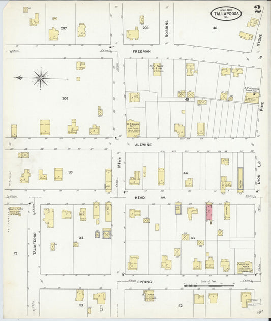 Sanborn Fire Insurance Map from Tallapoosa, Haralson County, Georgia (1909), Sheet #0002 - Historic Sanborn Fire Insurance Map Print, vintage old map wall art, antique decor, genealogy gift, Georgia Georgia map