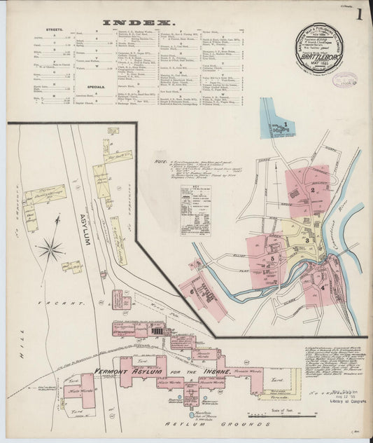 Sanborn Fire Insurance Map from Brattleboro, Windham County, Vermont (1885), Sheet #0001 - Complete Map Set gallery image, historic Sanborn map, vintage wall art, Vermont Vermont