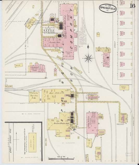 Sanborn Fire Insurance Map from Springfield, Sangamon County, Illinois (1890), Sheet #0016 - Historic Sanborn Fire Insurance Map Print, vintage old map wall art, antique decor, genealogy gift, Illinois Illinois map