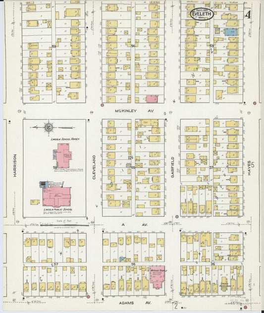 Sanborn Fire Insurance Map from Eveleth, Saint Louis County, Minnesota (1921), Sheet #0004 - Historic Sanborn Fire Insurance Map Print, vintage old map wall art, antique decor, genealogy gift, Minnesota Minnesota map