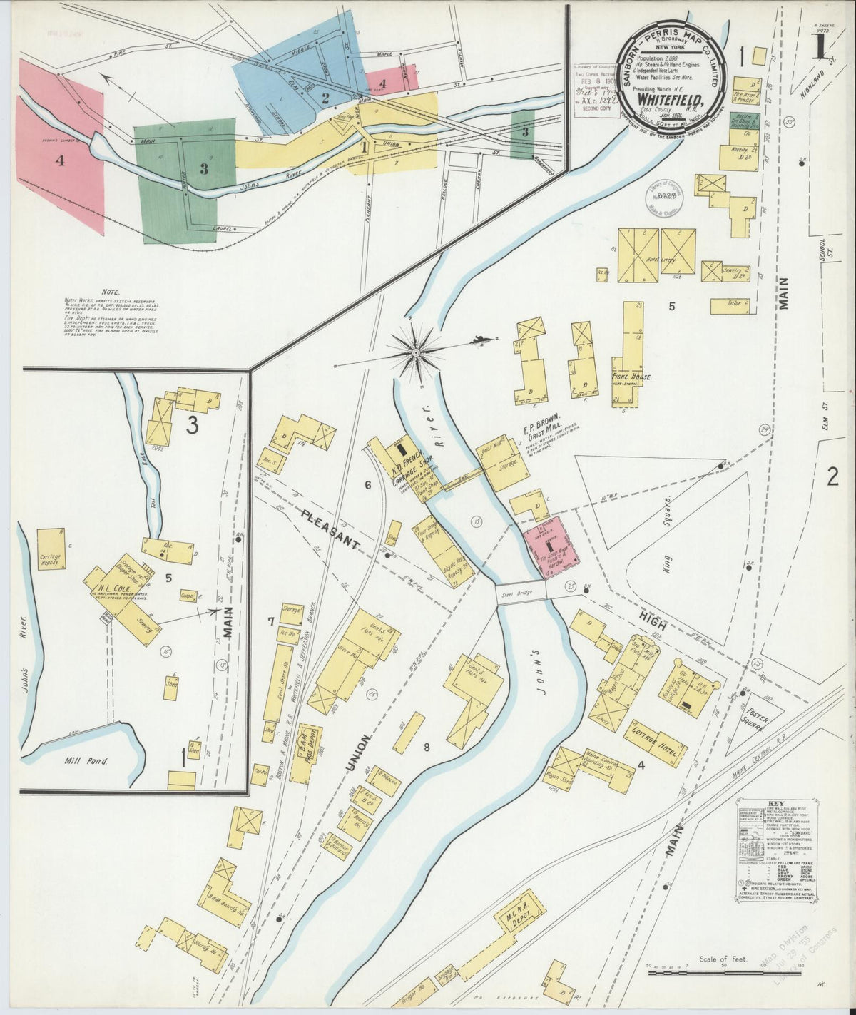 Sanborn Fire Insurance Map from Whitefield, Coos County, New Hampshire (1901), Sheet #0001 - Historic Sanborn Fire Insurance Map Print, vintage old map wall art, antique decor, genealogy gift, New Hampshire New Hampshire map