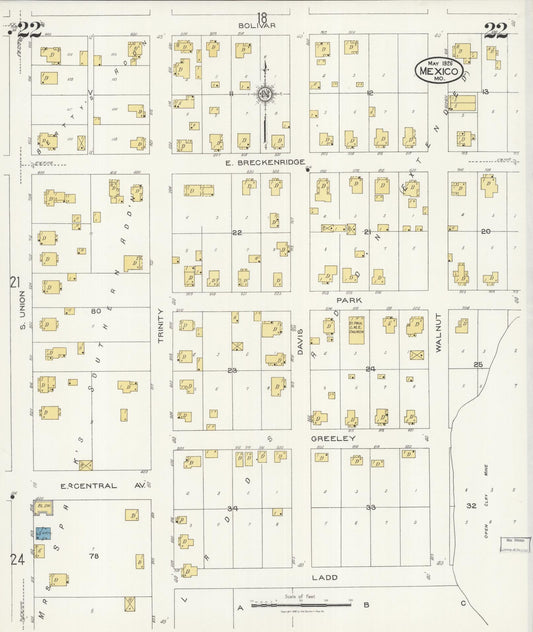 Sanborn Fire Insurance Map from Mexico, Audrain County, Missouri (1926), Sheet #0022 - Historic Sanborn Fire Insurance Map Print, vintage old map wall art, antique decor, genealogy gift, Missouri Missouri map