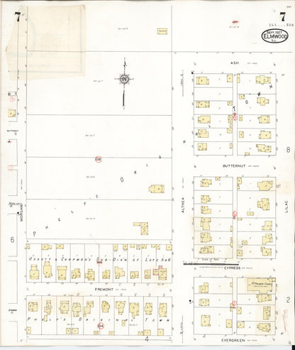 Sanborn Fire Insurance Map from Elmwood, Peoria County, Illinois (1944), Sheet #0007 - Complete Map Set gallery image, historic Sanborn map, vintage wall art, Illinois Illinois