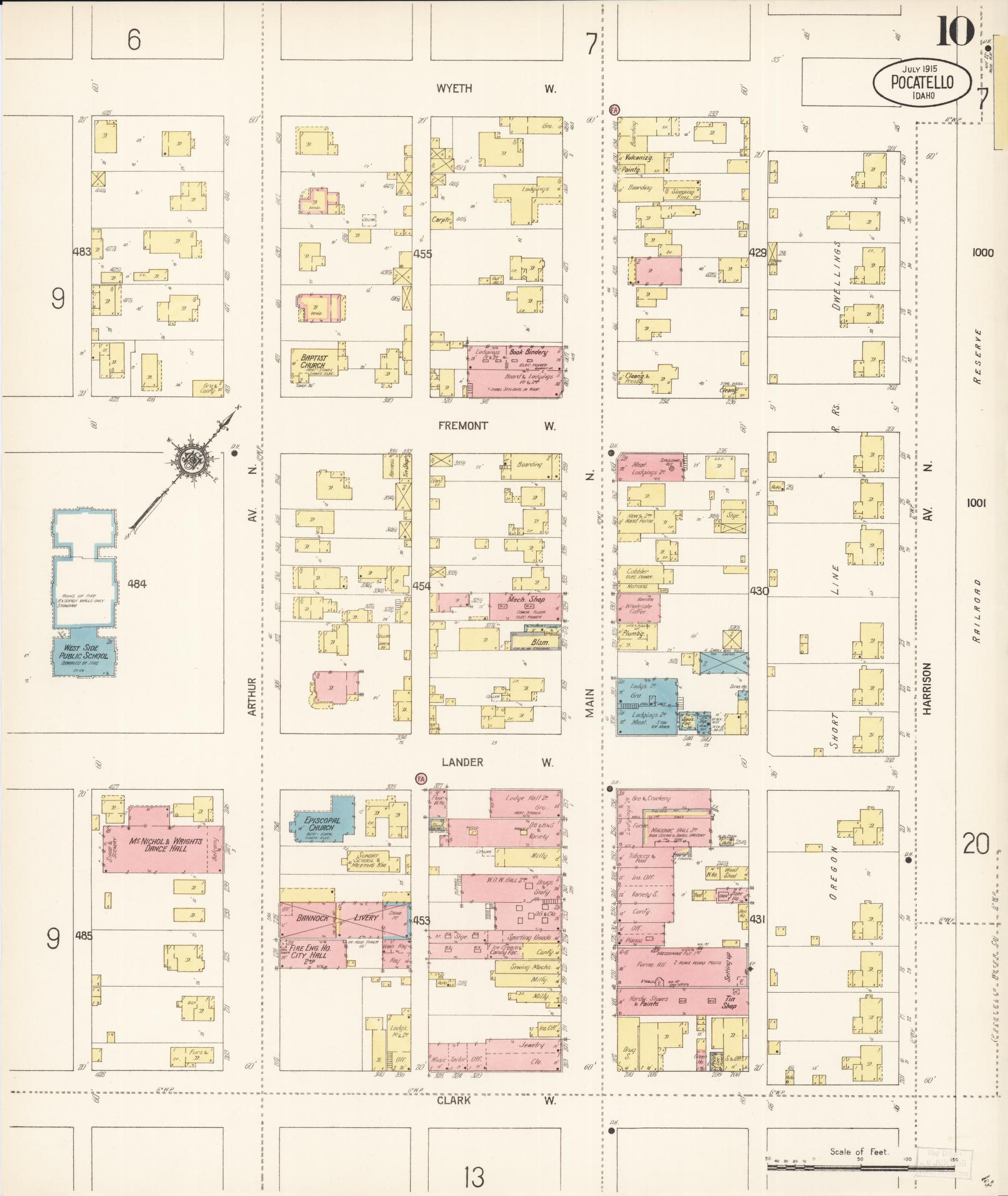 Sanborn Fire Insurance Map from Pocatello, Bannock County, Idaho (1915), Sheet #0010 - Complete Map Set gallery image, historic Sanborn map, vintage wall art, Idaho Idaho