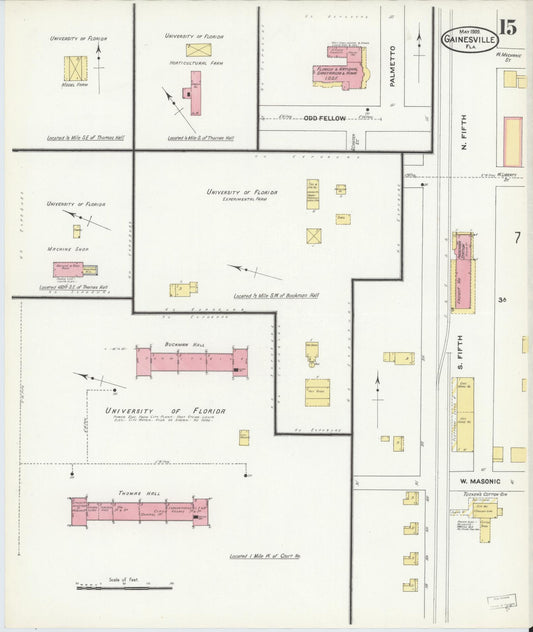Sanborn Fire Insurance Map from Gainesville, Alachua County, Florida (1909), Sheet #0015 - Historic Sanborn Fire Insurance Map Print, vintage old map wall art, antique decor, genealogy gift, Florida Florida map