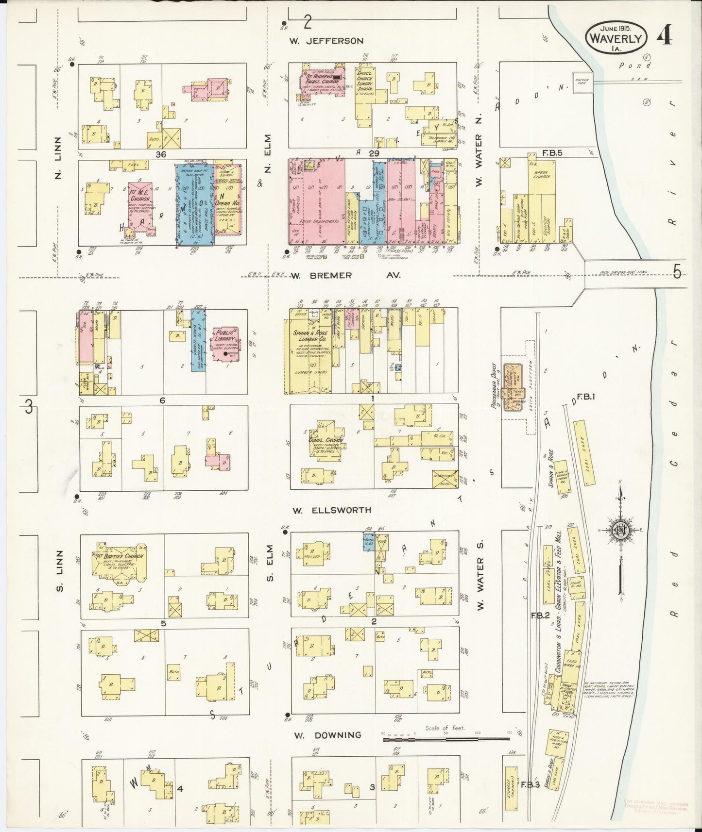 Sanborn Fire Insurance Map from Waverly, Bremer County, Iowa (1915), Sheet #0004 - Historic Sanborn Fire Insurance Map Print