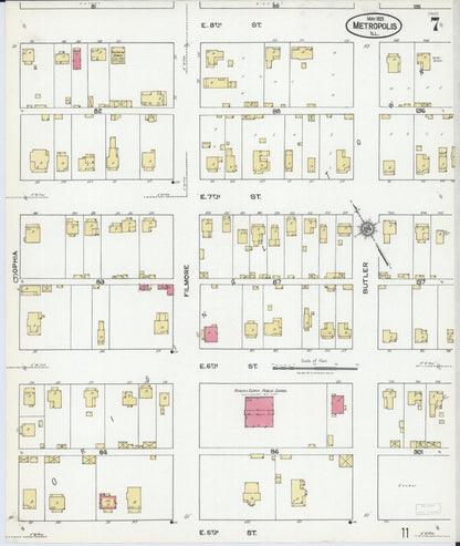 Sanborn Fire Insurance Map from Metropolis, Massac County, Illinois (1921), Sheet #0007 - Historic Sanborn Fire Insurance Map Print, vintage old map wall art, antique decor, genealogy gift, Illinois Illinois map