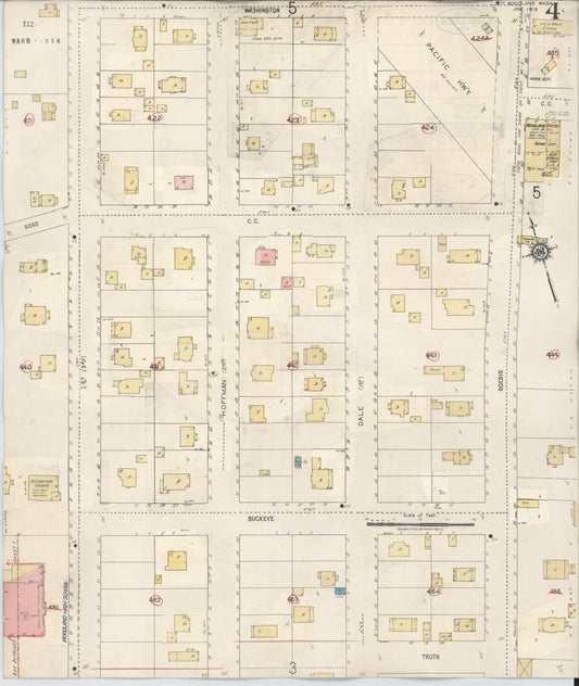 Sanborn Fire Insurance Map from Woodland, Cowlitz County, Washington (1943), Sheet #0004 - Historic Sanborn Fire Insurance Map Print, vintage old map wall art, antique decor, genealogy gift, Washington Washington map