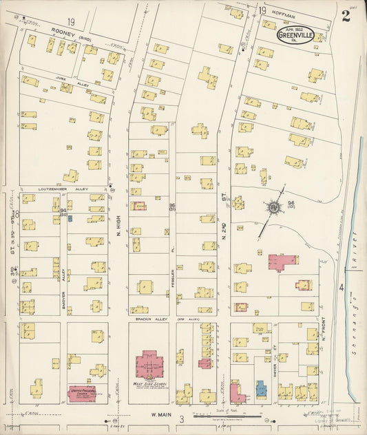Sanborn Fire Insurance Map from Greenville, Mercer County, Pennsylvania (1922), Sheet #0002 - Historic Sanborn Fire Insurance Map Print, vintage old map wall art, antique decor, genealogy gift, Pennsylvania Pennsylvania map