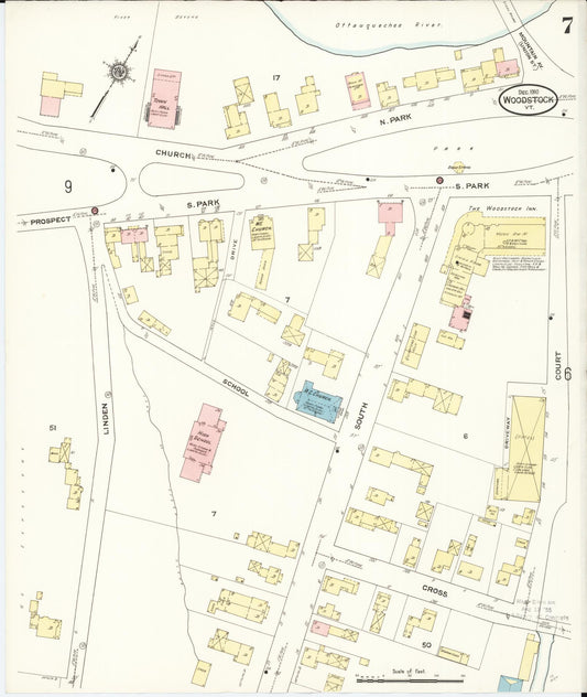 Sanborn Fire Insurance Map from Woodstock, Windsor County, Vermont (1910), Sheet #0007 - Historic Sanborn Fire Insurance Map Print, vintage old map wall art, antique decor, genealogy gift, Vermont Vermont map