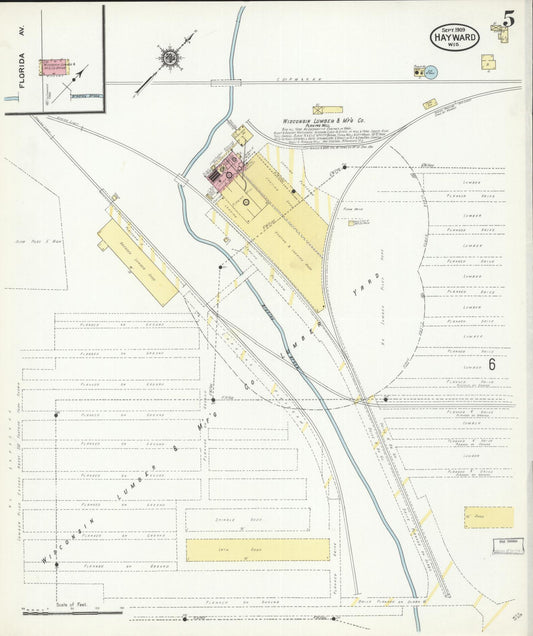 Sanborn Fire Insurance Map from Hayward, Sawyer County, Wisconsin (1909), Sheet #0005 - Historic Sanborn Fire Insurance Map Print, vintage old map wall art, antique decor, genealogy gift, Wisconsin Wisconsin map