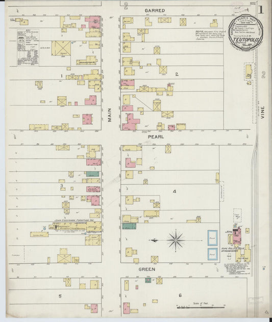 Sanborn Fire Insurance Map from Teutopolis, Effingham County, Illinois (1893), Sheet #0001 - Complete Map Set gallery image, historic Sanborn map, vintage wall art, Illinois Illinois