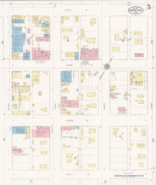 Sanborn Fire Insurance Map from Mountain Home, Elmore County, Idaho (1920), Sheet #0005 - Historic Sanborn Fire Insurance Map Print, vintage old map wall art, antique decor, genealogy gift, Idaho Idaho map