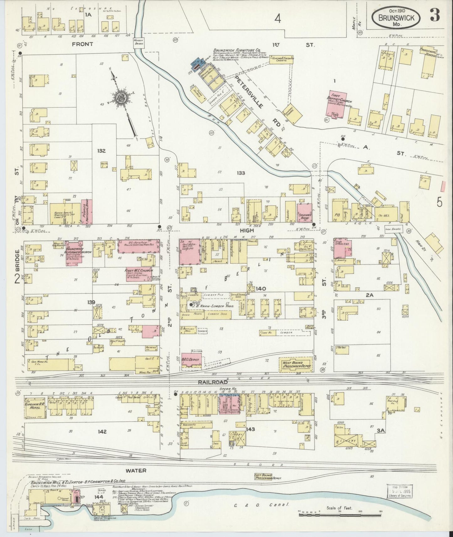 Sanborn Fire Insurance Map from Brunswick, Frederick County, Maryland (1910), Sheet #0003 - Complete Map Set gallery image, historic Sanborn map, vintage wall art, Maryland Maryland