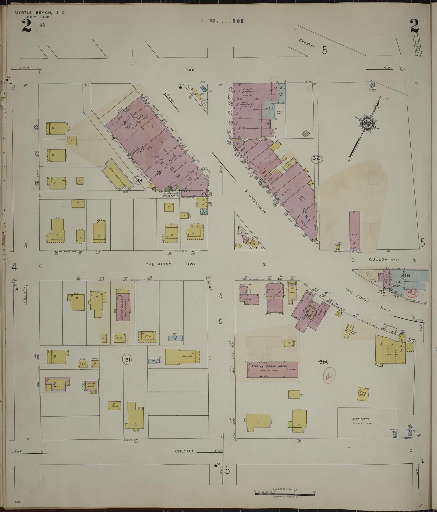 Sanborn Fire Insurance Map from Myrtle Beach, Horry County, South Carolina (1949), Sheet #0002 - Complete Map Set gallery image, historic Sanborn map, vintage wall art, South Carolina South Carolina