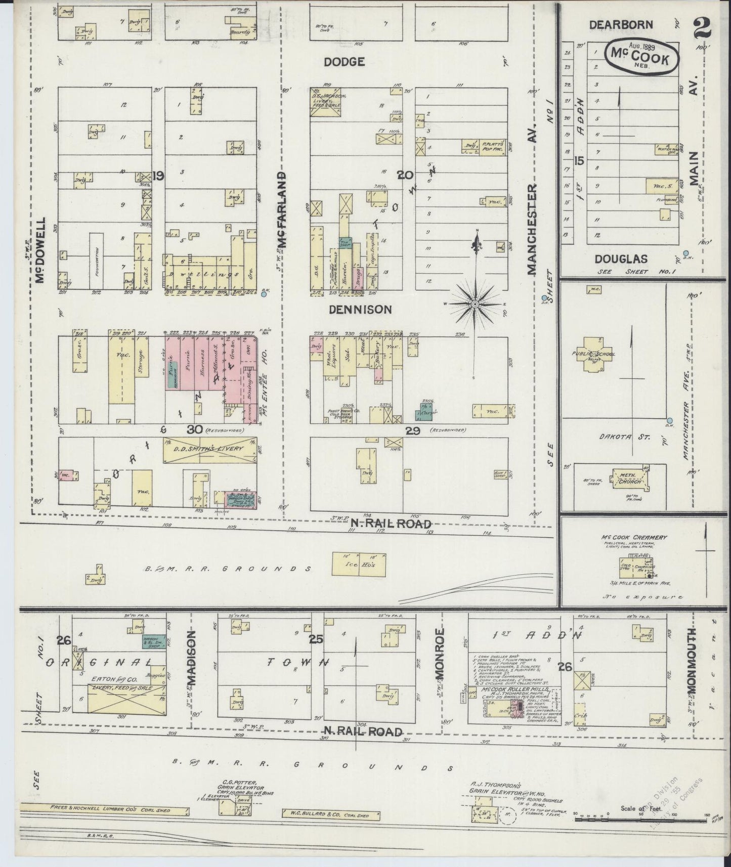 Sanborn Fire Insurance Map from Mccook, Red Willow County, Nebraska (1889), Sheet #0002 - Historic Sanborn Fire Insurance Map Print, vintage old map wall art, antique decor, genealogy gift, Nebraska Nebraska map
