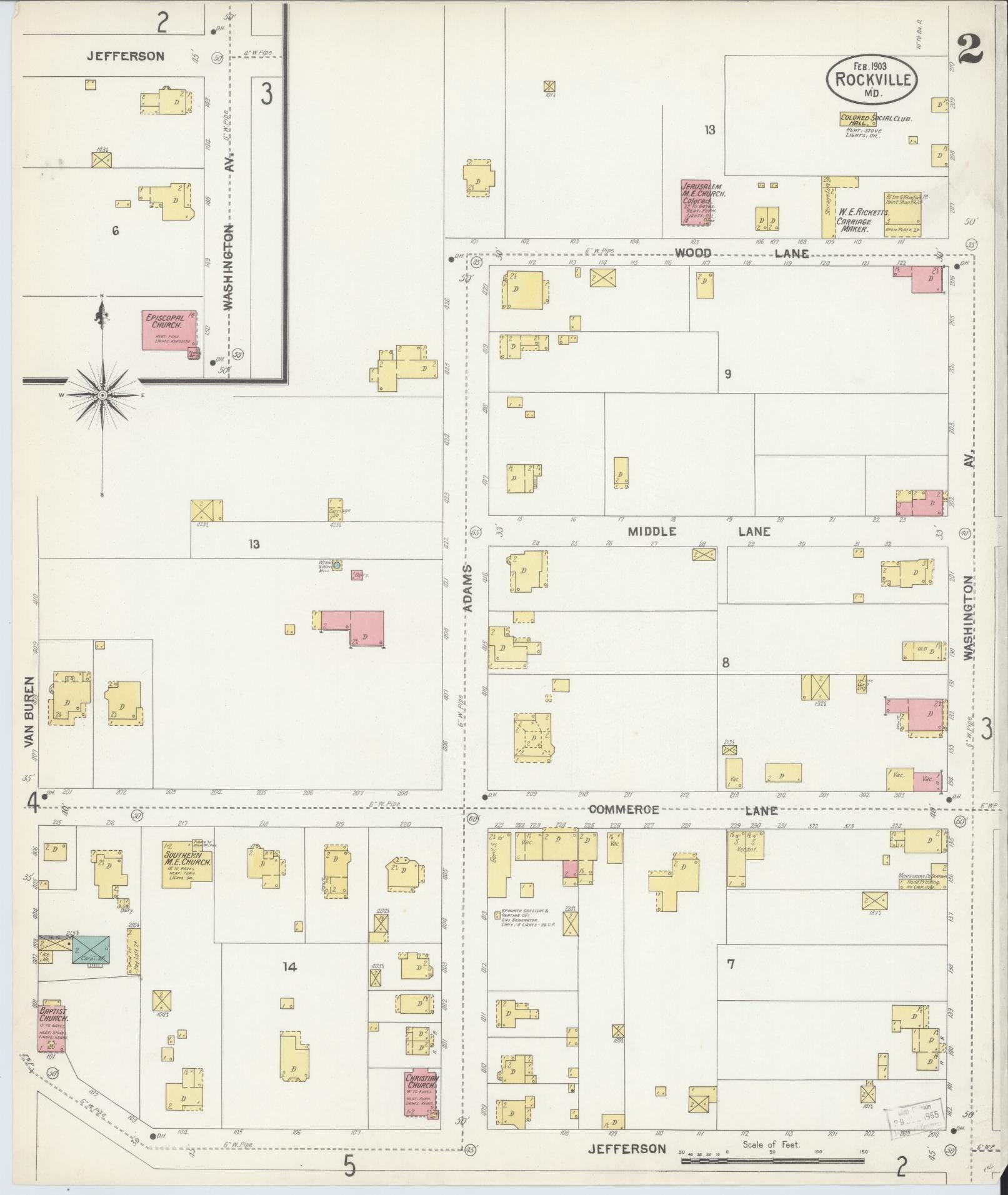 Sanborn Fire Insurance Map from Rockville, Montgomery County, Maryland (1903), Sheet #0002 - Historic Sanborn Fire Insurance Map Print, vintage old map wall art
