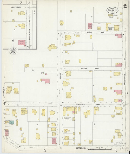 Sanborn Fire Insurance Map from Rockville, Montgomery County, Maryland (1903), Sheet #0002 - Historic Sanborn Fire Insurance Map Print, vintage old map wall art