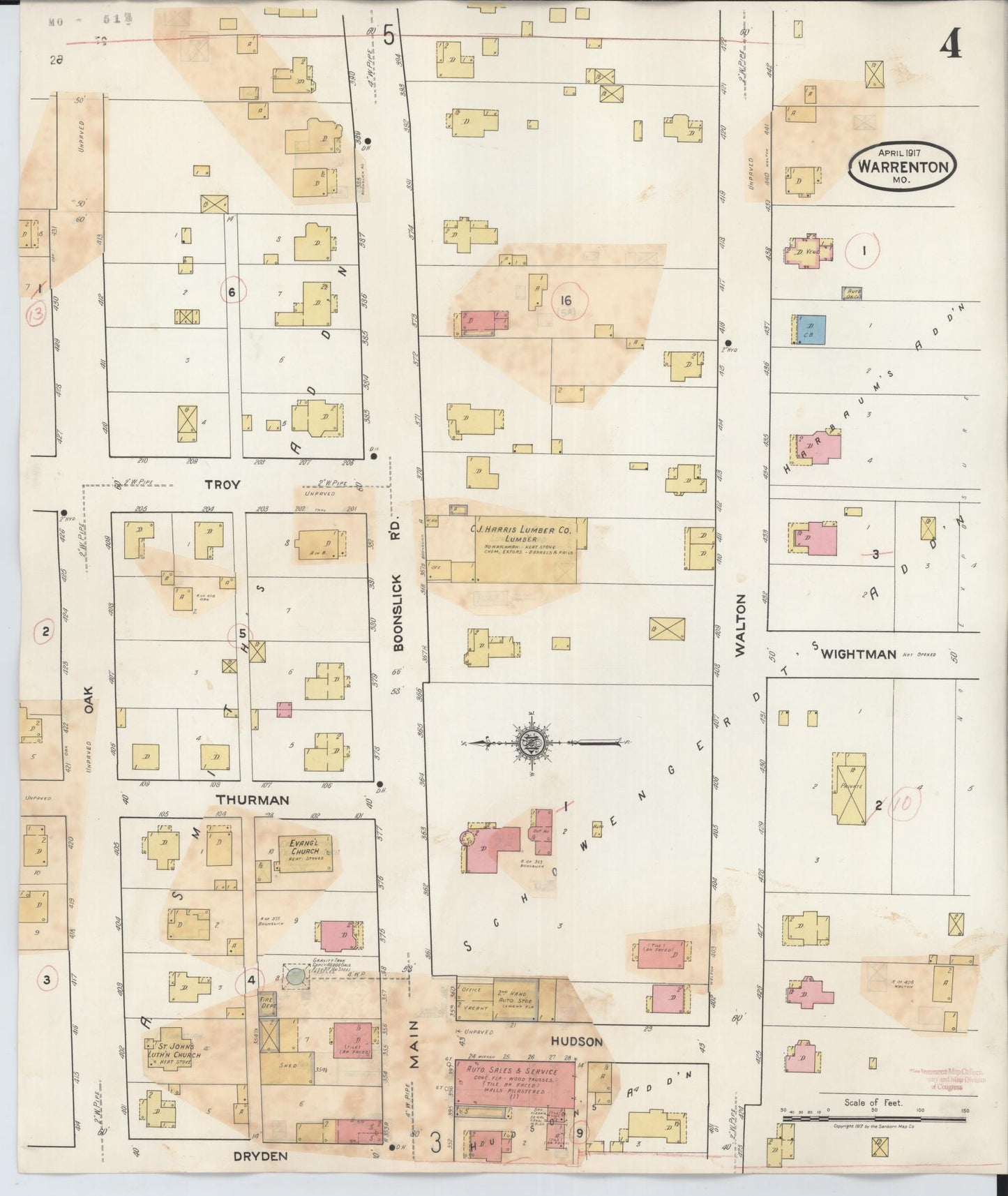Sanborn Fire Insurance Map from Warrenton, Warren County, Missouri (1932), Sheet #0004 - Complete Map Set gallery image, historic Sanborn map, vintage wall art, Missouri Missouri