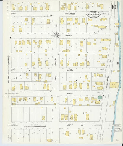 Sanborn Fire Insurance Map from Marine City, Saint Clair County, Michigan (1907), Sheet #0010 - Historic Sanborn Fire Insurance Map Print, vintage old map wall art, antique decor, genealogy gift, Michigan Michigan map