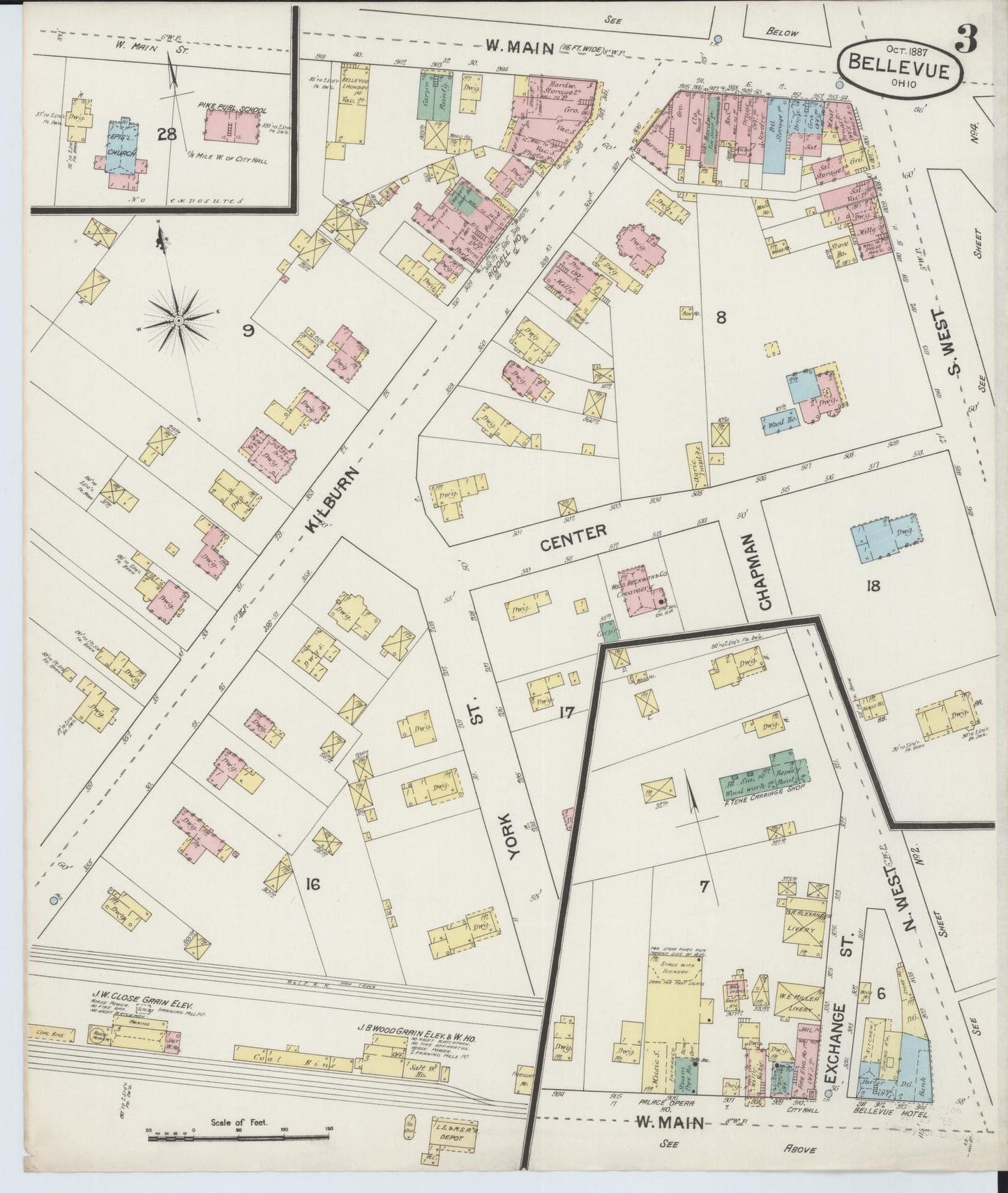 Sanborn Fire Insurance Map from Bellevue, Huron And Sandusky County, Ohio (1887), Sheet #0003 - Historic Sanborn Fire Insurance Map Print, vintage old map wall art, antique decor, genealogy gift, Ohio Ohio map