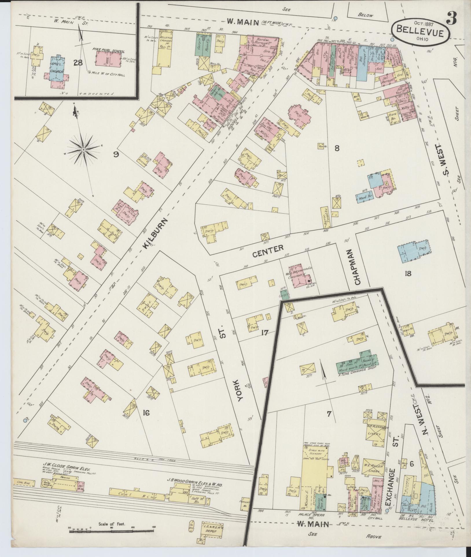 Sanborn Fire Insurance Map from Bellevue, Huron And Sandusky County, Ohio (1887), Sheet #0003 - Historic Sanborn Fire Insurance Map Print, vintage old map wall art, antique decor, genealogy gift, Ohio Ohio map