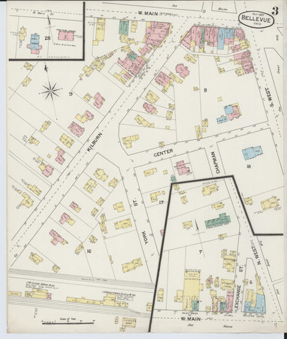 Sanborn Fire Insurance Map from Bellevue, Huron And Sandusky County, Ohio (1887), Sheet #0003 - Historic Sanborn Fire Insurance Map Print, vintage old map wall art, antique decor, genealogy gift, Ohio Ohio map