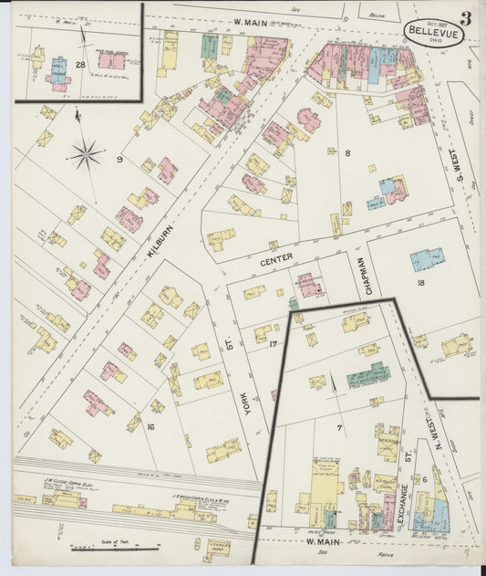 Sanborn Fire Insurance Map from Bellevue, Huron And Sandusky County, Ohio (1887), Sheet #0003 - Historic Sanborn Fire Insurance Map Print, vintage old map wall art, antique decor, genealogy gift, Ohio Ohio map